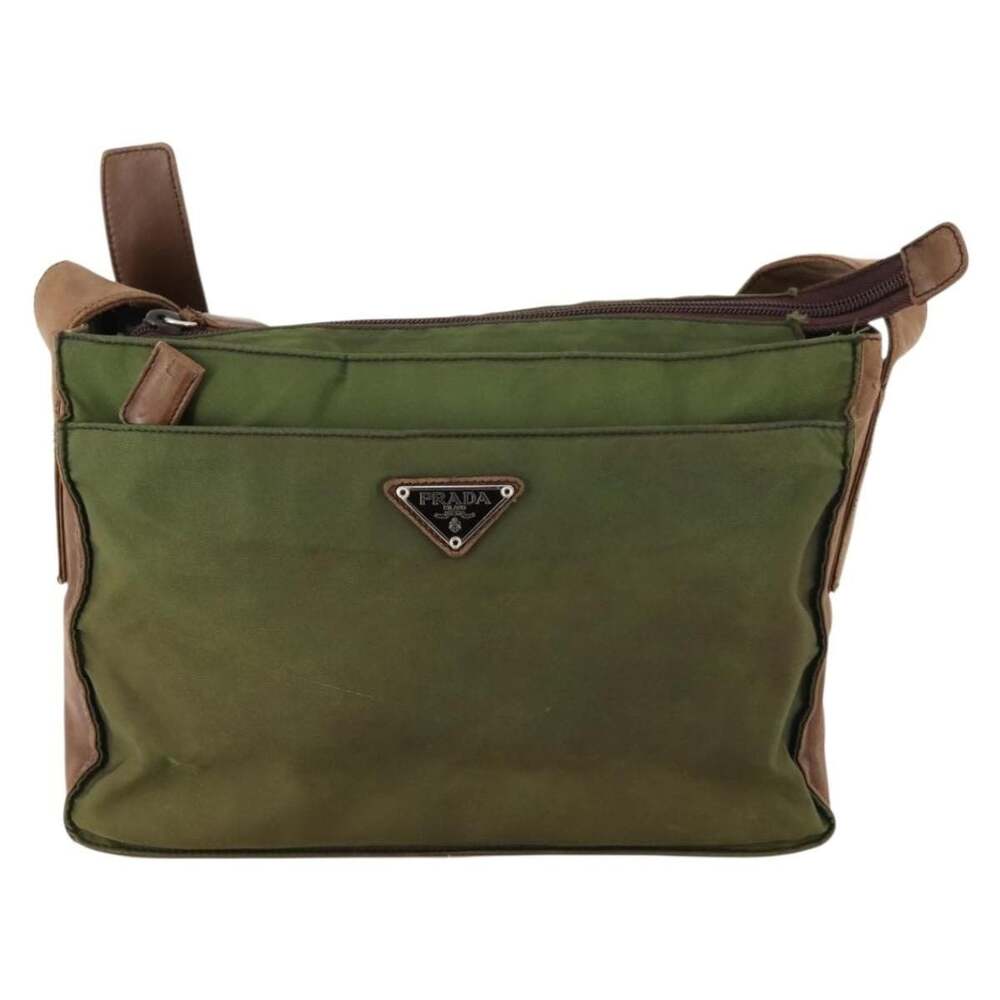 Prada Nylon Leather Shoulder Bag Khaki Green